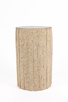 « Ostinato » table in raw stoneware with dark green glazed top by Denis Castaing