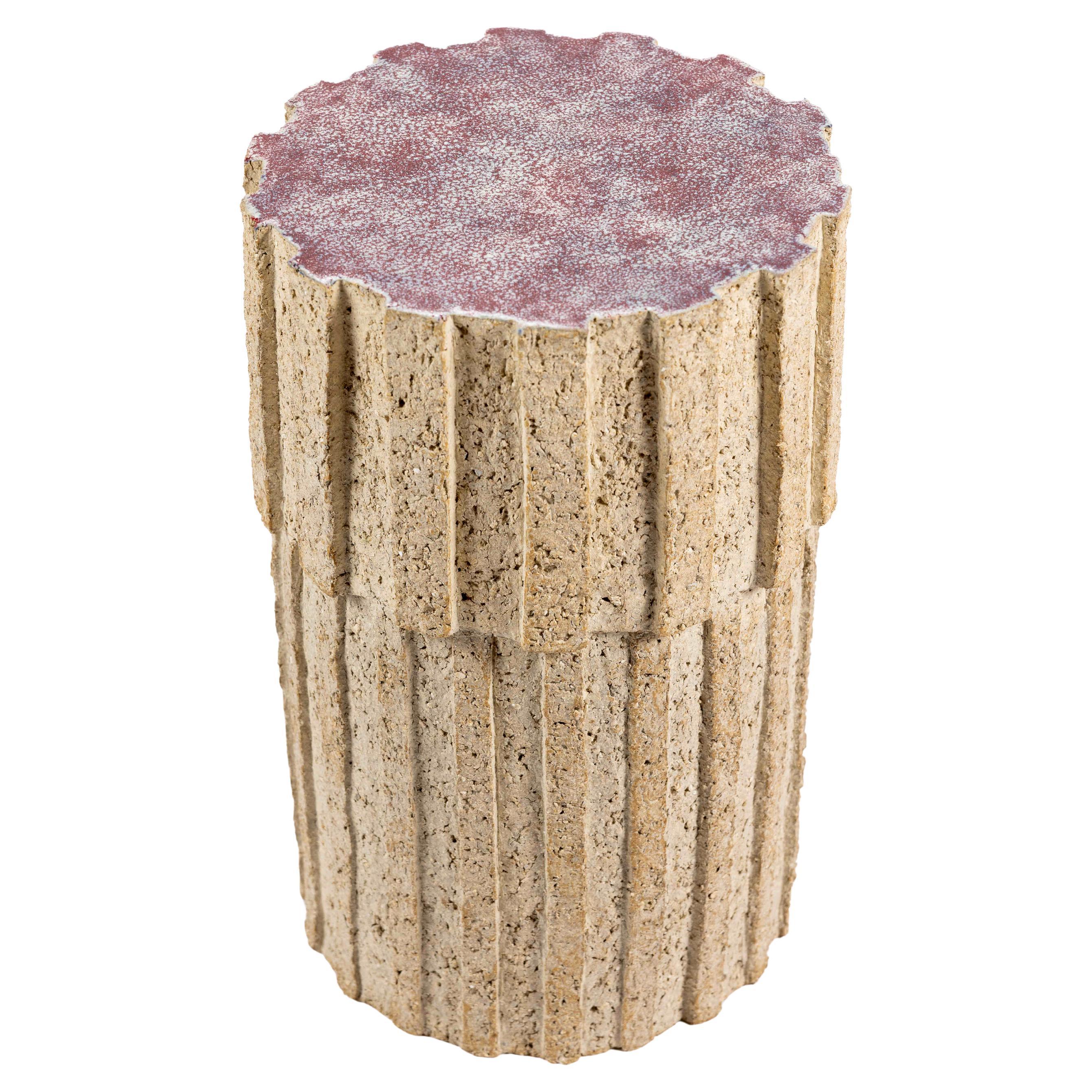 « Ostinato » table in raw stoneware with red glazed top by Denis Castaing, 2024 For Sale