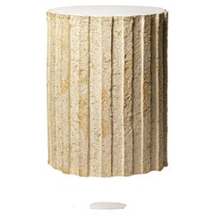 « Ostinato » table in raw stoneware with white glazed top by Denis Castaing