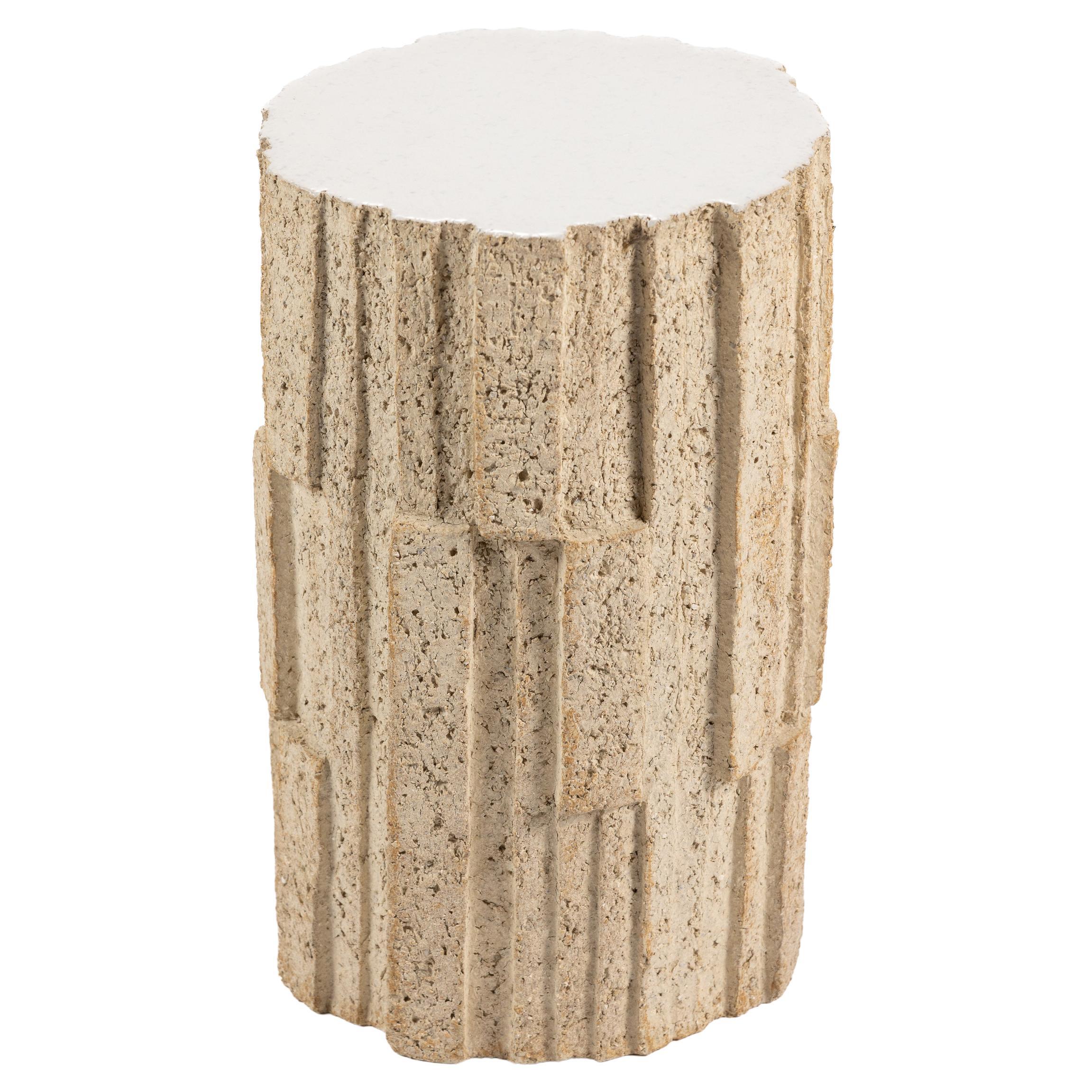 « Ostinato » table in raw stoneware with white glazed top by Denis Castaing