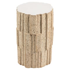 « Ostinato » table in raw stoneware with white glazed top by Denis Castaing