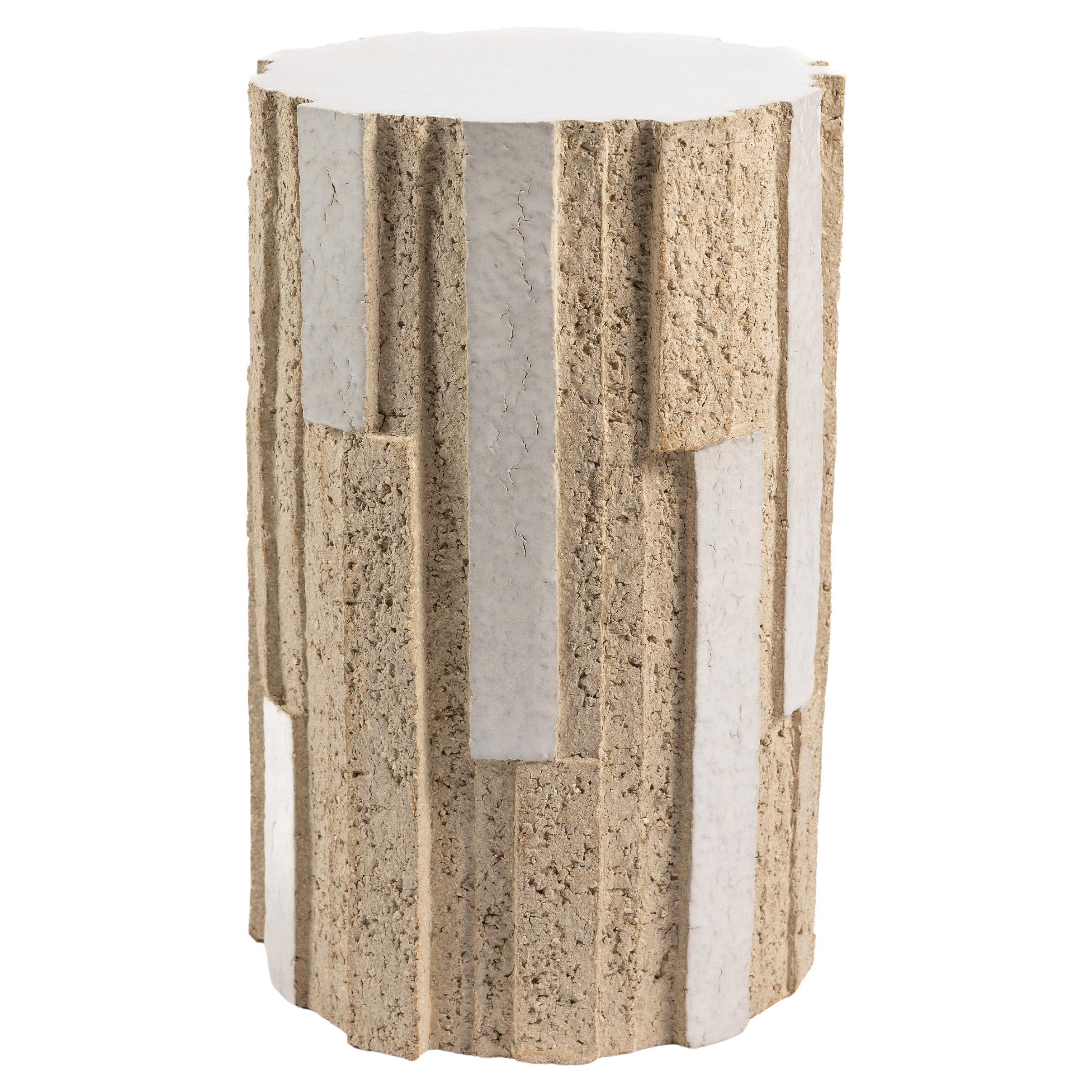 « Ostinato » table in raw stoneware with white glazed top by Denis Castaing