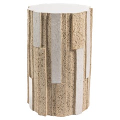 « Ostinato » table in raw stoneware with white glazed top by Denis Castaing