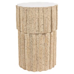 « Ostinato » table in raw stoneware with white glazed top by Denis Castaing