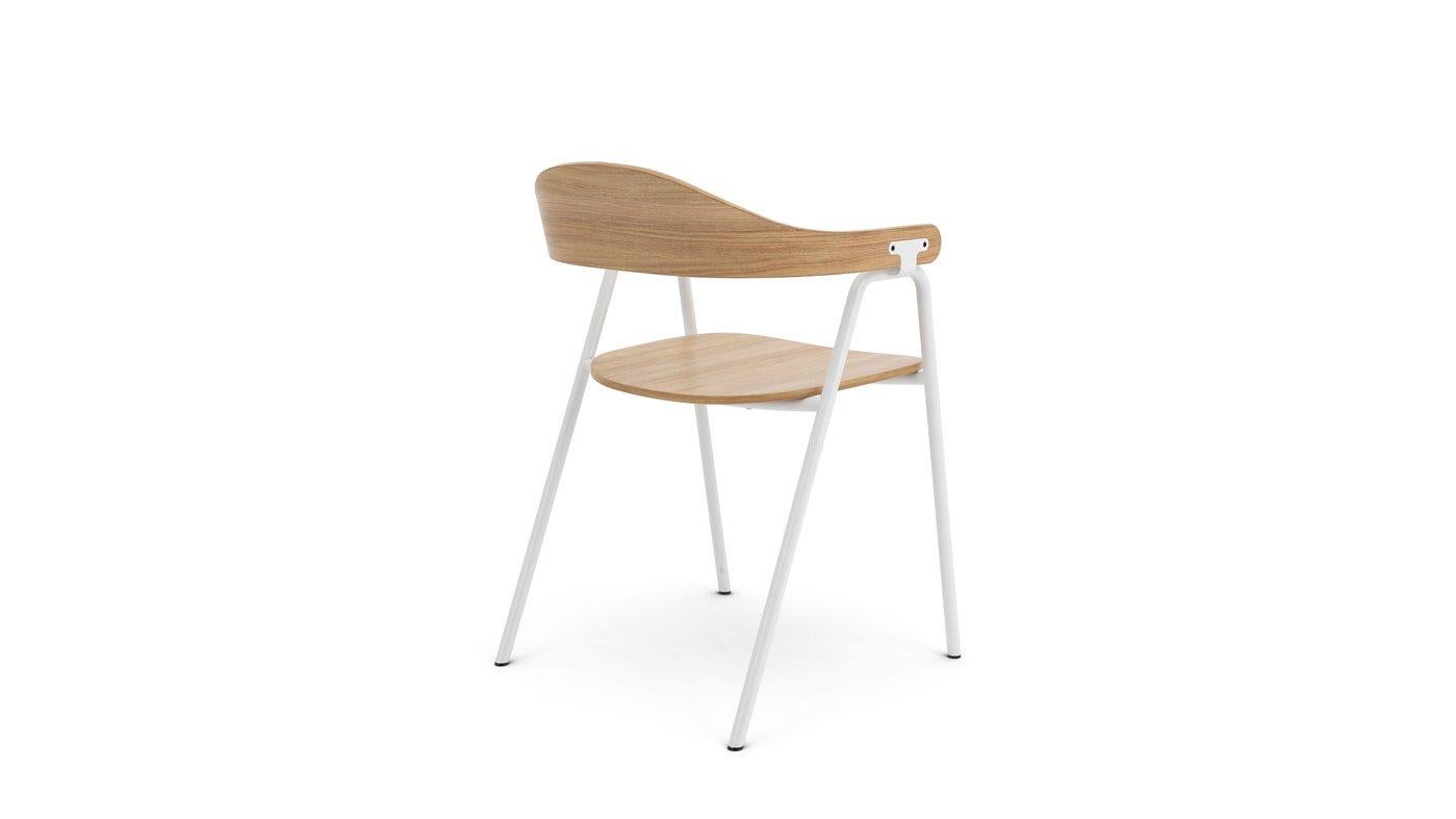 Modern Hayche Otto Chair, Oak Plywood and Powder Coated White Steel Frame, UK, In stock For Sale
