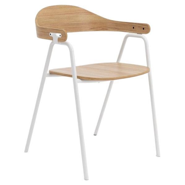 Chaise Otto Hayche, contreplaqué de chêne et cadre en acier blanc revêtu de poudre, Royaume-Uni, en stock en vente