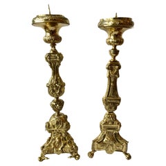 Antique "Pair"of Tall 18th Century Brass Altar Prickets
