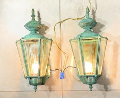 : Pair of Vintage Solid Brass Outdoor Wall Lanterns / 16” high