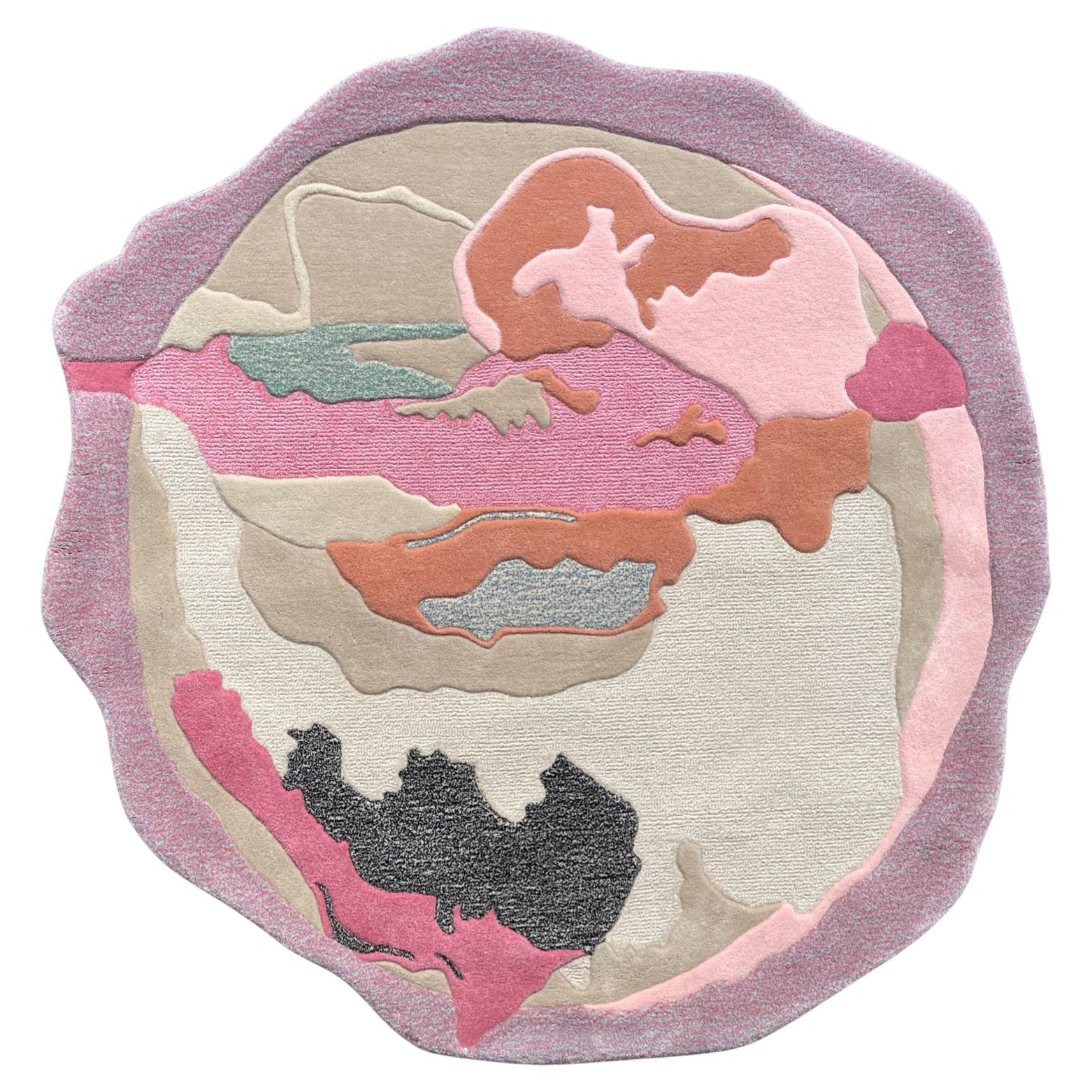 ' Pink Opaque ' Abstract Irregular Round Shape Hand-Tufted Rug by RAG Home  For Sale