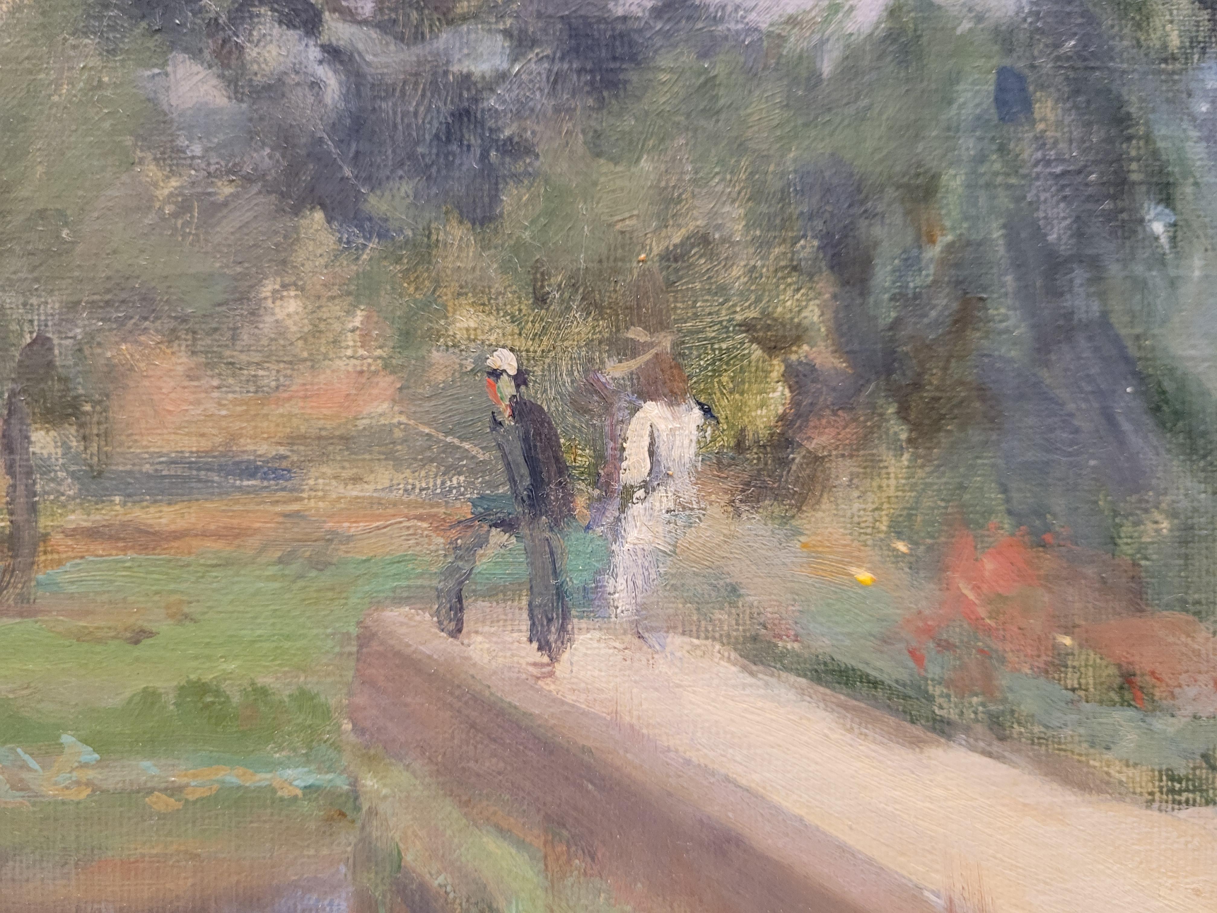 , Pinting Impressionismus Fischer in einem Fluss  Landleben - Katalanische Schule im Angebot 3
