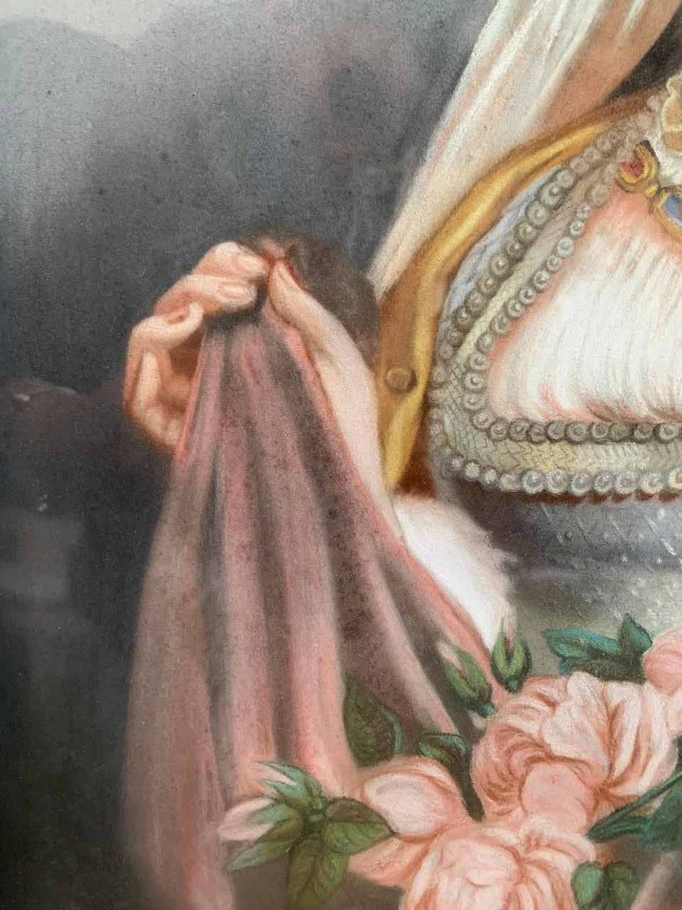 « Portrait of the Virgin In Finery » Pastel, 19th Century In Good Condition For Sale In Beuzevillette, FR
