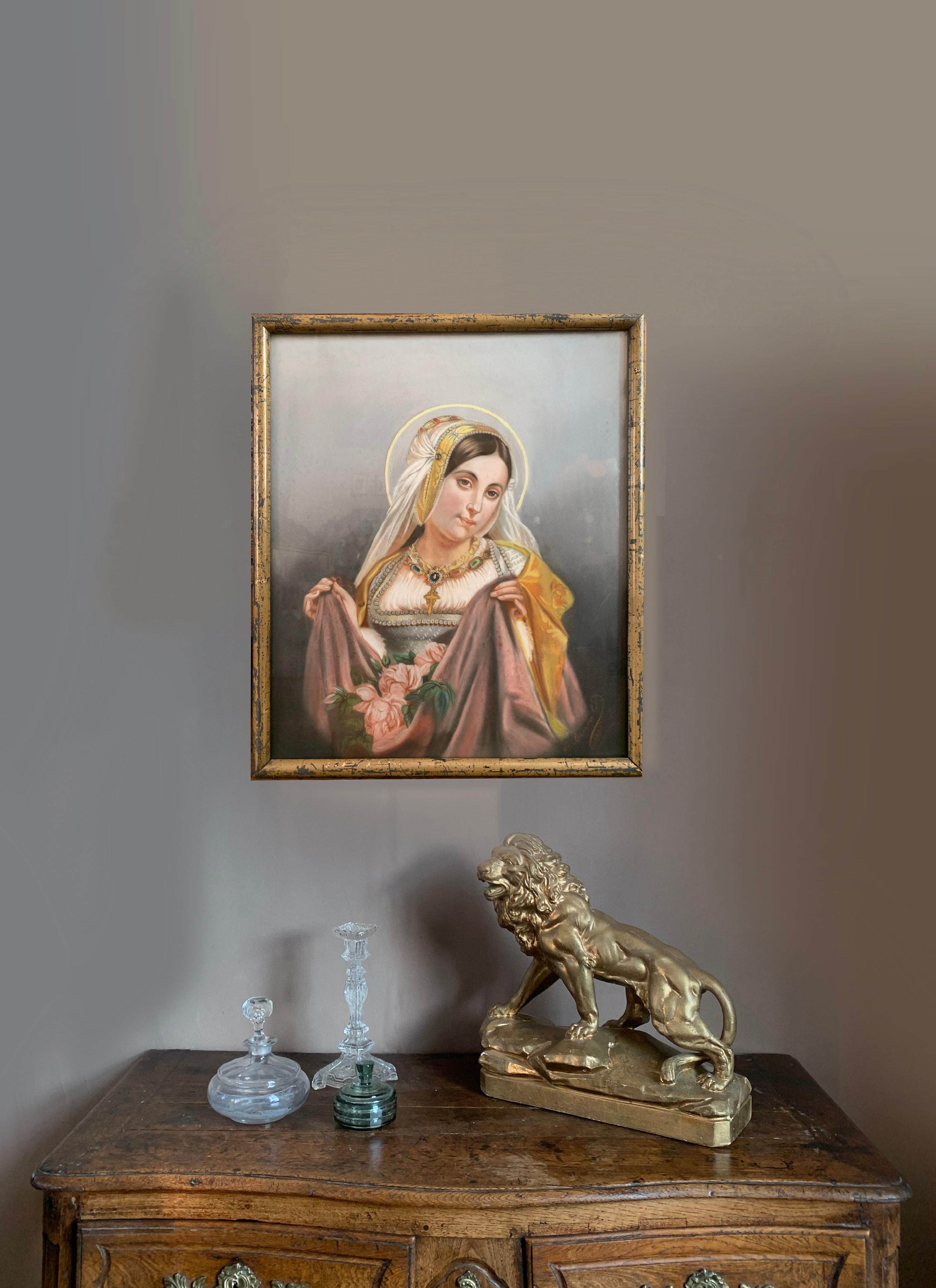 « Portrait of the Virgin In Finery » Pastel, 19th Century For Sale 2
