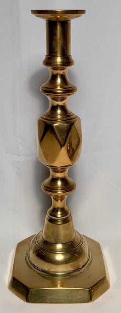 "Queen of Diamonds" Pair of Antique English Victorian Brass Candlesticks