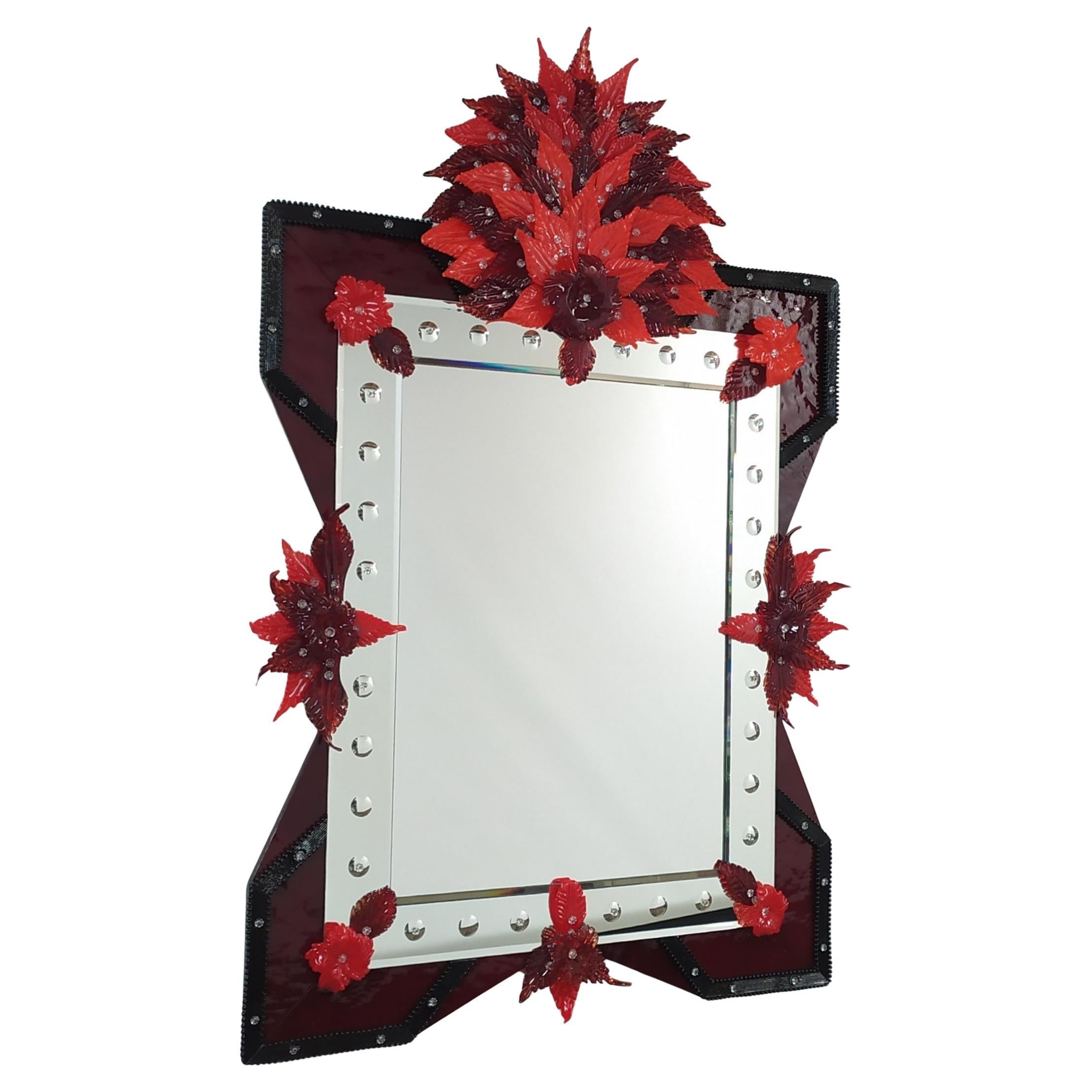 " Rosso" Contemporary Murano Glass Mirror by Fratelli Tosi Murano
