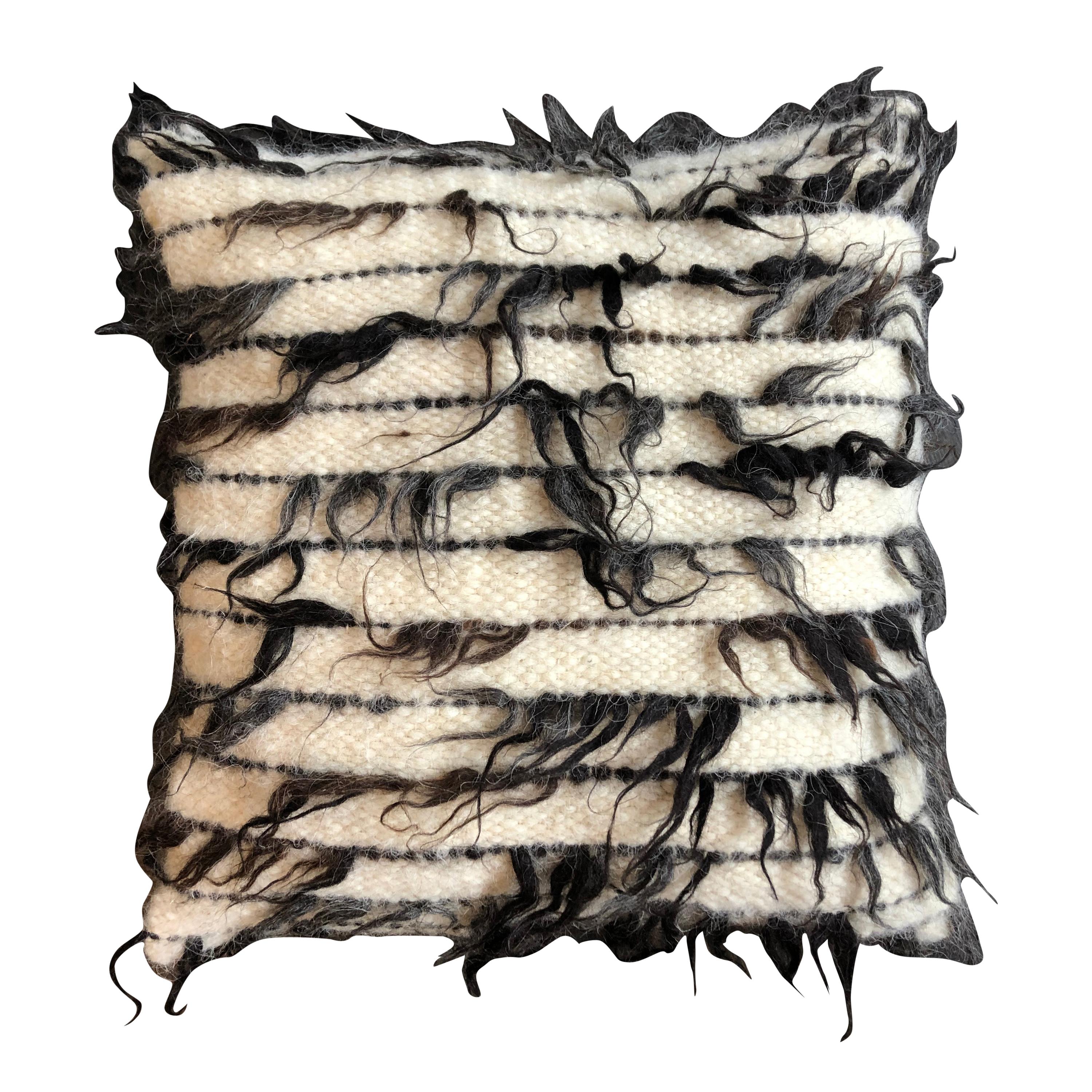 "Rovigo" White and Black Wool Pillow by Le Lampade For Sale