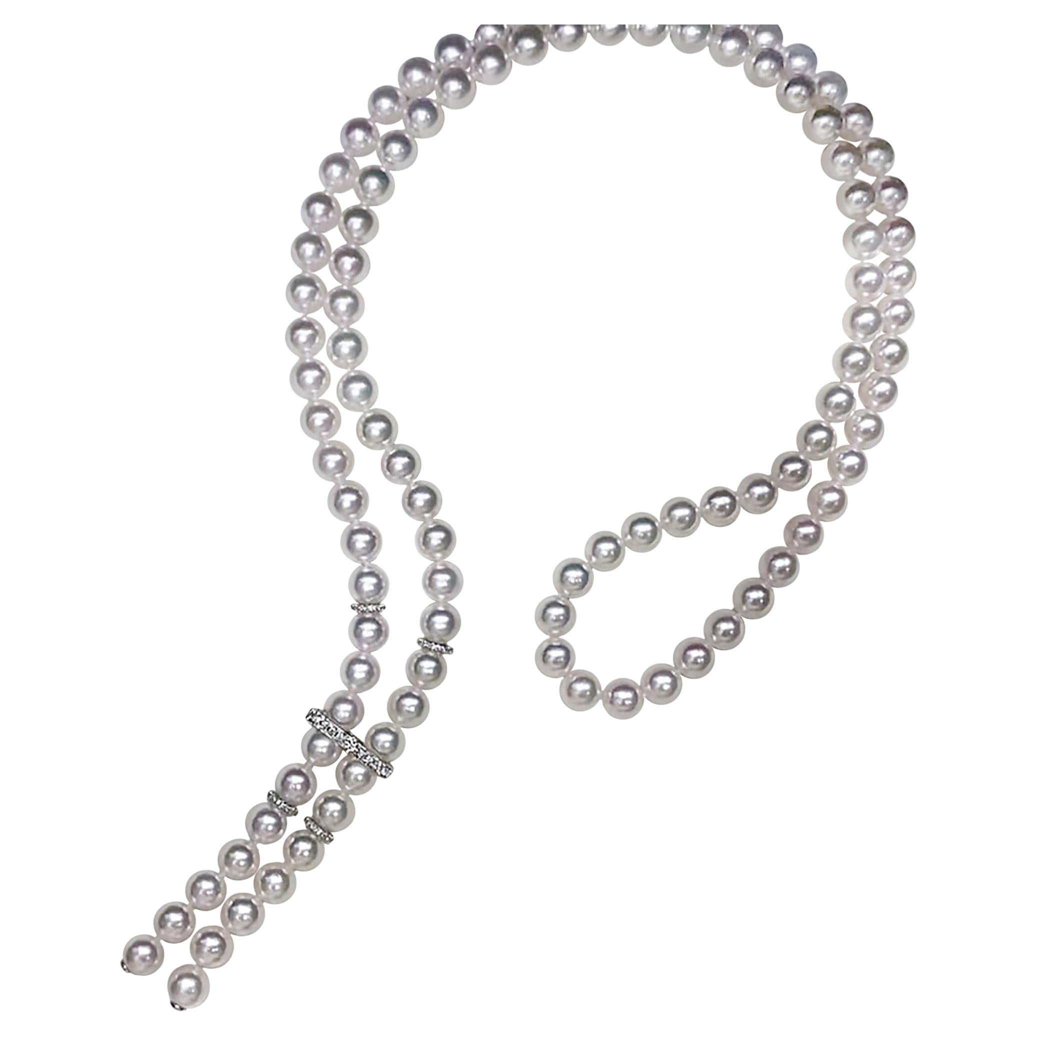 【 Sculpted Geometry】Convertible Y-Line Akoya Pearl Diamond Sweater Necklace For Sale