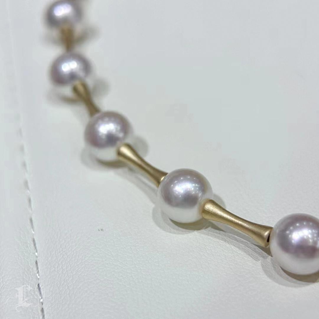 【 Geometría Esculpida】Collar de Perlas Akoya con Barra Lineal de Oro en venta 2