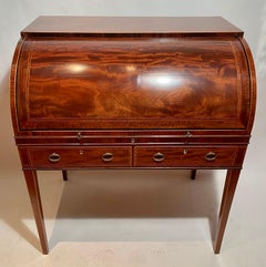 "Sheraton" English Mahogany Roll Top Desk, circa 1870