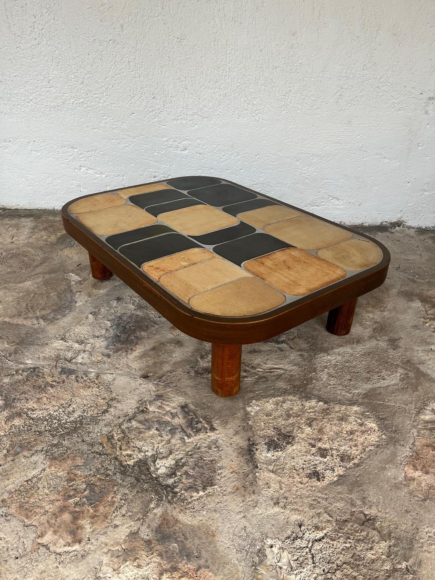 Mid-Century Modern Table basse Shogun en céramique et bois. Roger Capron, Vallauris  1960's