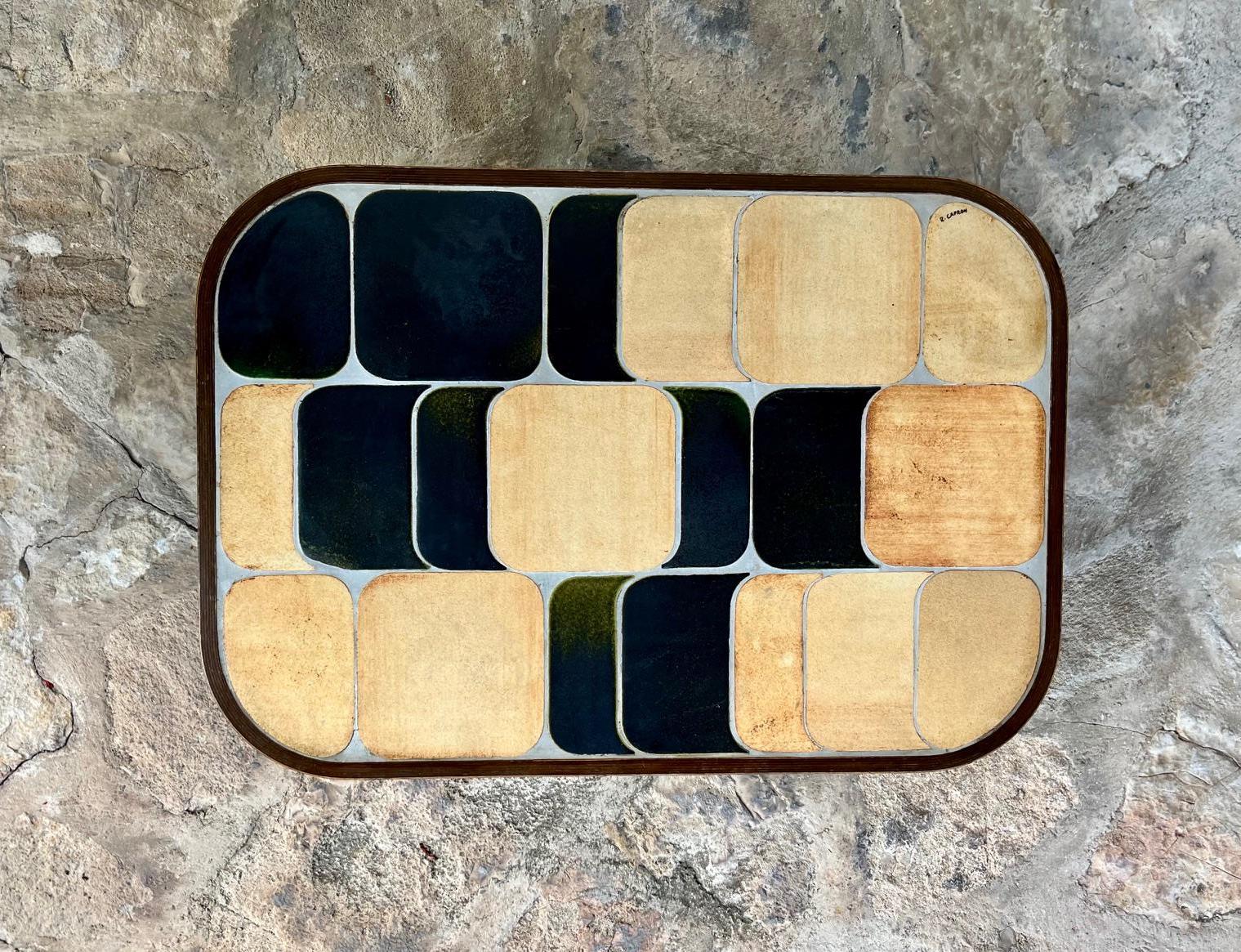 Table basse Shogun en céramique et bois. Roger Capron, Vallauris  1960's Bon état à Paris, Ile-de-France