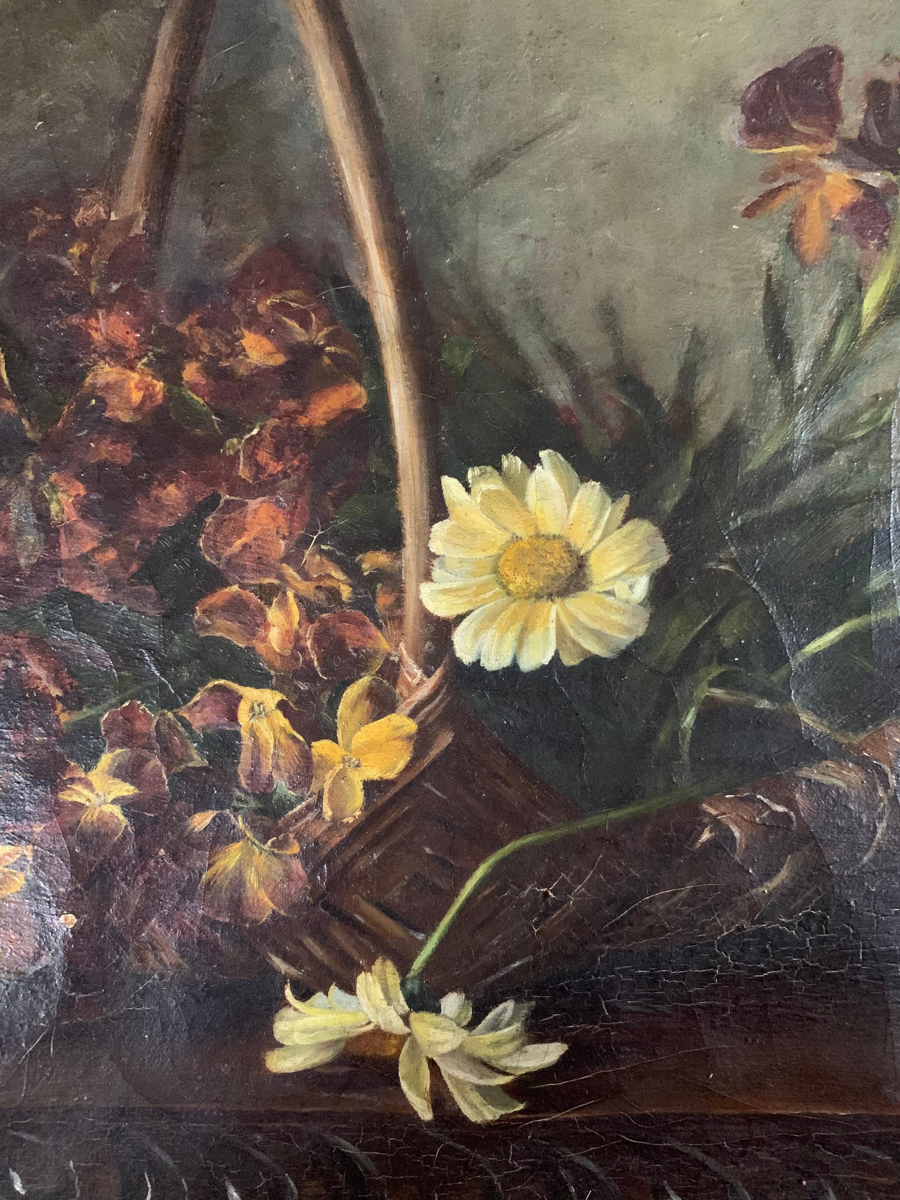 « Still Life with Flowers » Oil on Canvas Hand-Painted French School 19th In Good Condition In Beuzevillette, FR