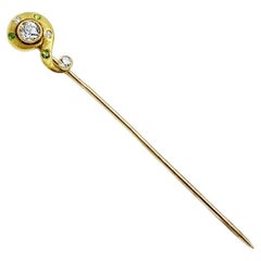 ? Symbol Mine Cut Diamond Pin, Circa 1800's 14 Karat Yellow Gold 
