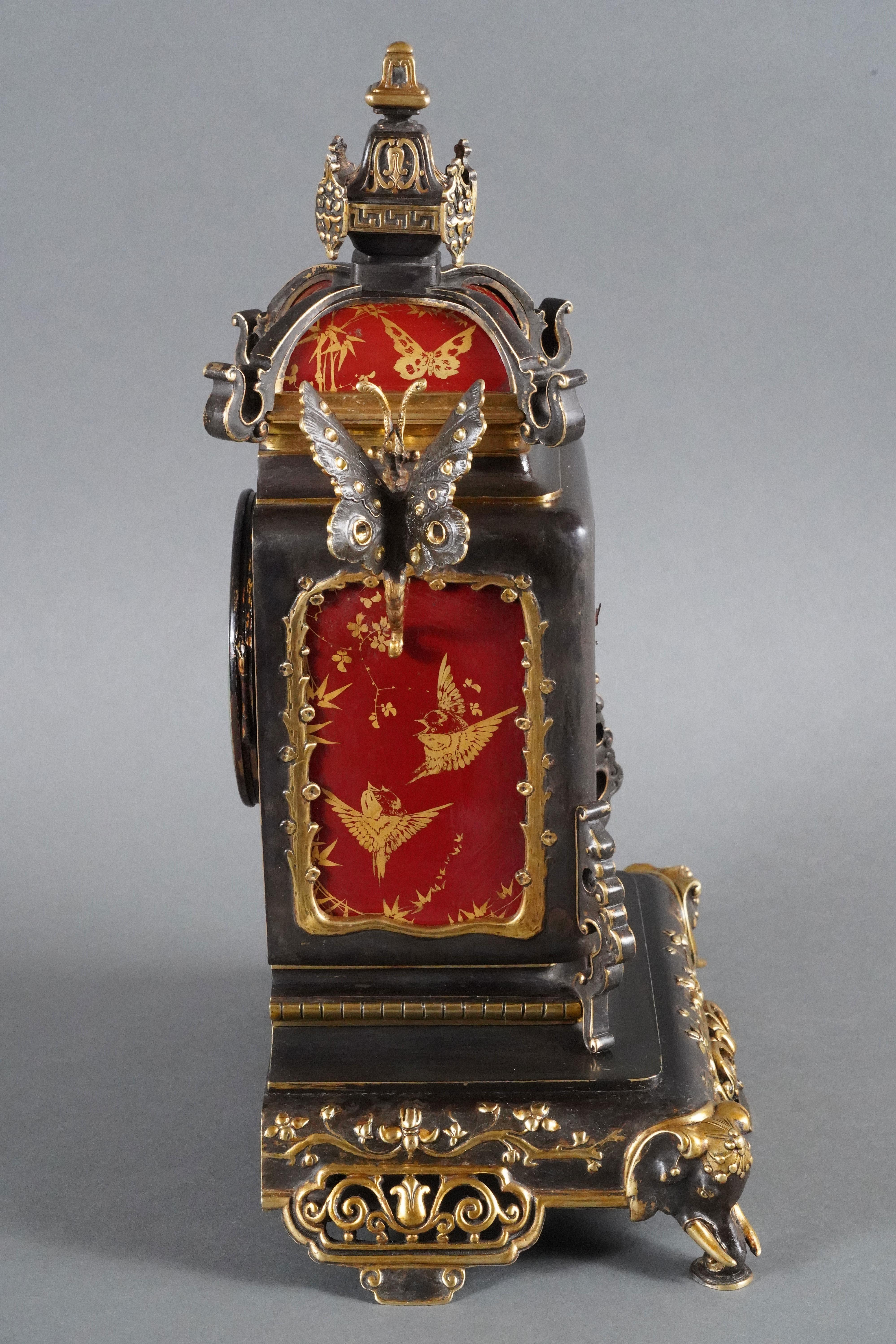 Bronze « The Musician » Japanese style Clock attr. to L'Escalier de Cristal, FR, c.1890 For Sale