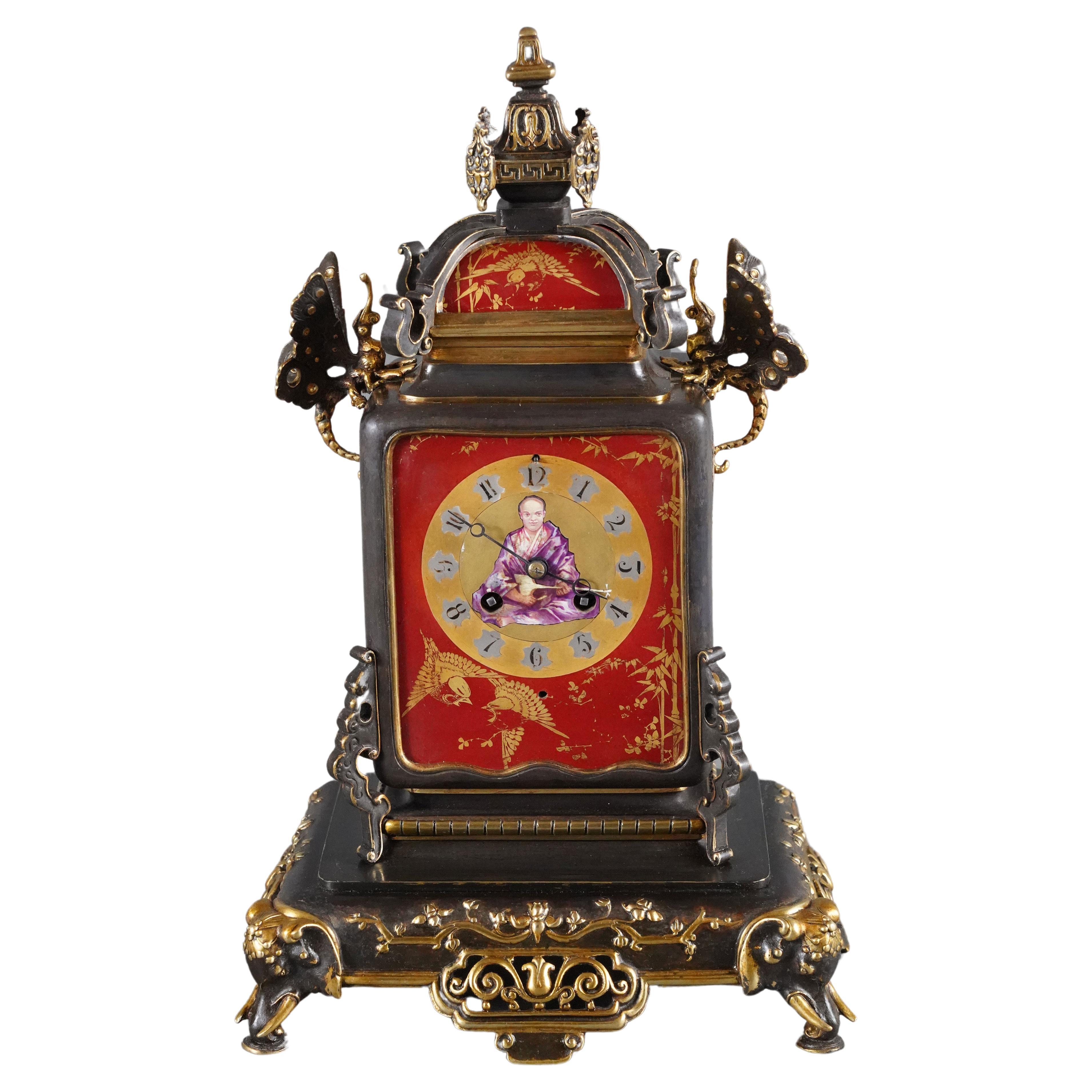 " The Musician " Horloge de style japonais attr. à L'Escalier de Cristal, FR, c.1890