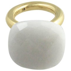 Yellow Gold Plated Fashion Cocktail Ring TO A DREAM PLANET White Chalcedony