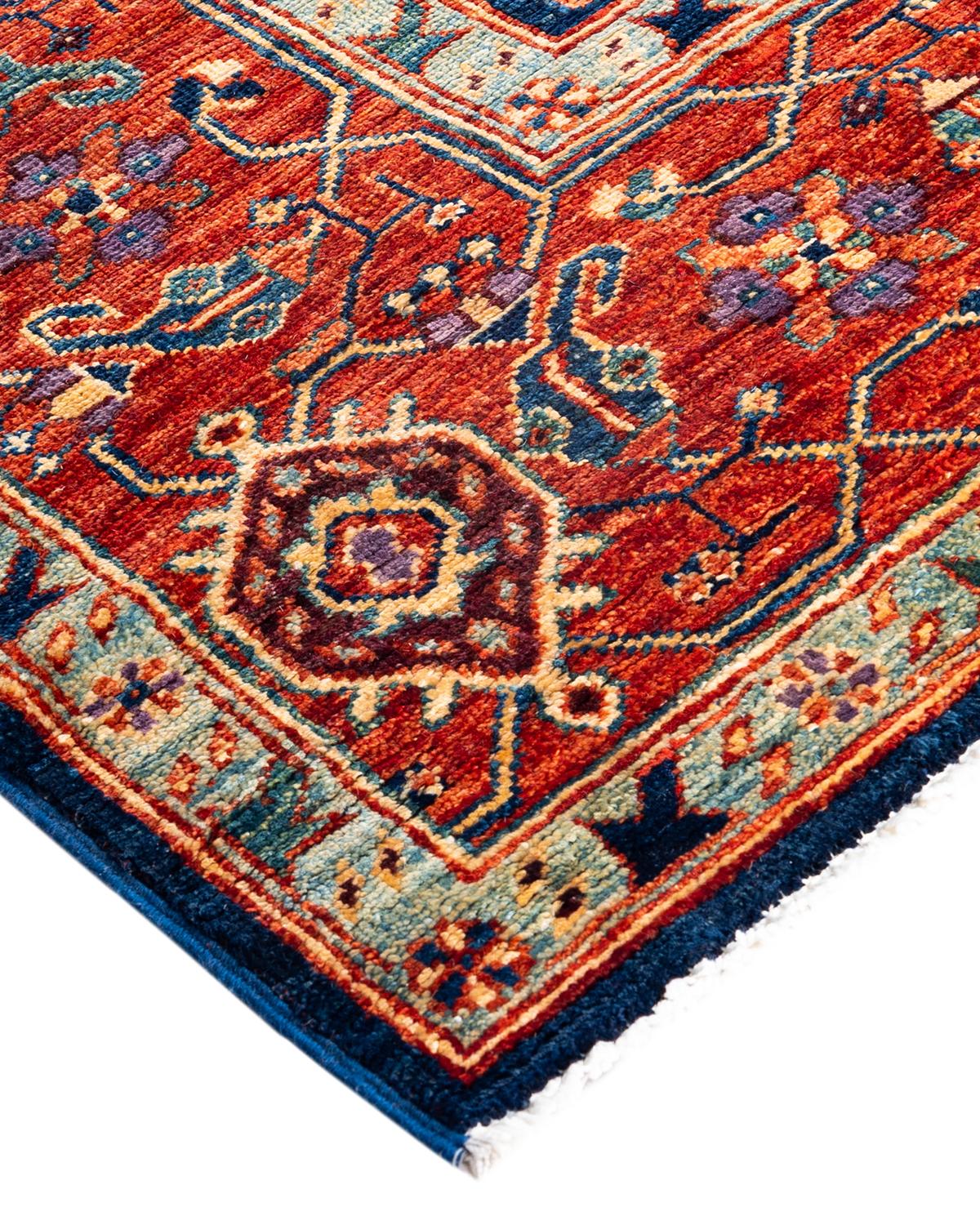 Persian rug-making at its finest inspired the rich colors, elaborate geometric motifs, and botanical detailing of the Serapi collection. With as many as 100 knots per inch, these handcrafted rugs are as durable as they are visually stunning, and