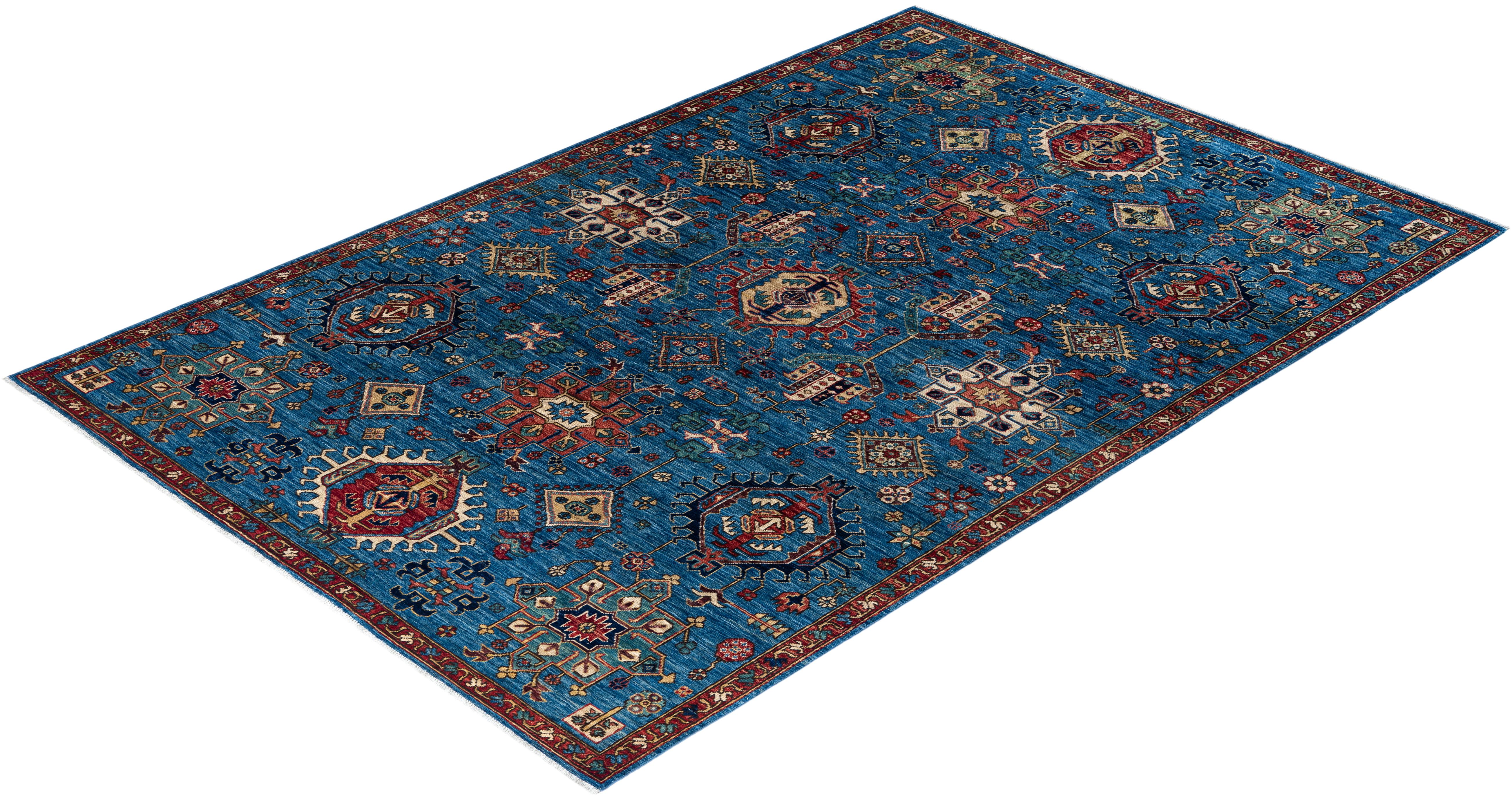 : Traditional Serapi Hand Knotted Wool Blue Area Rug For Sale 3