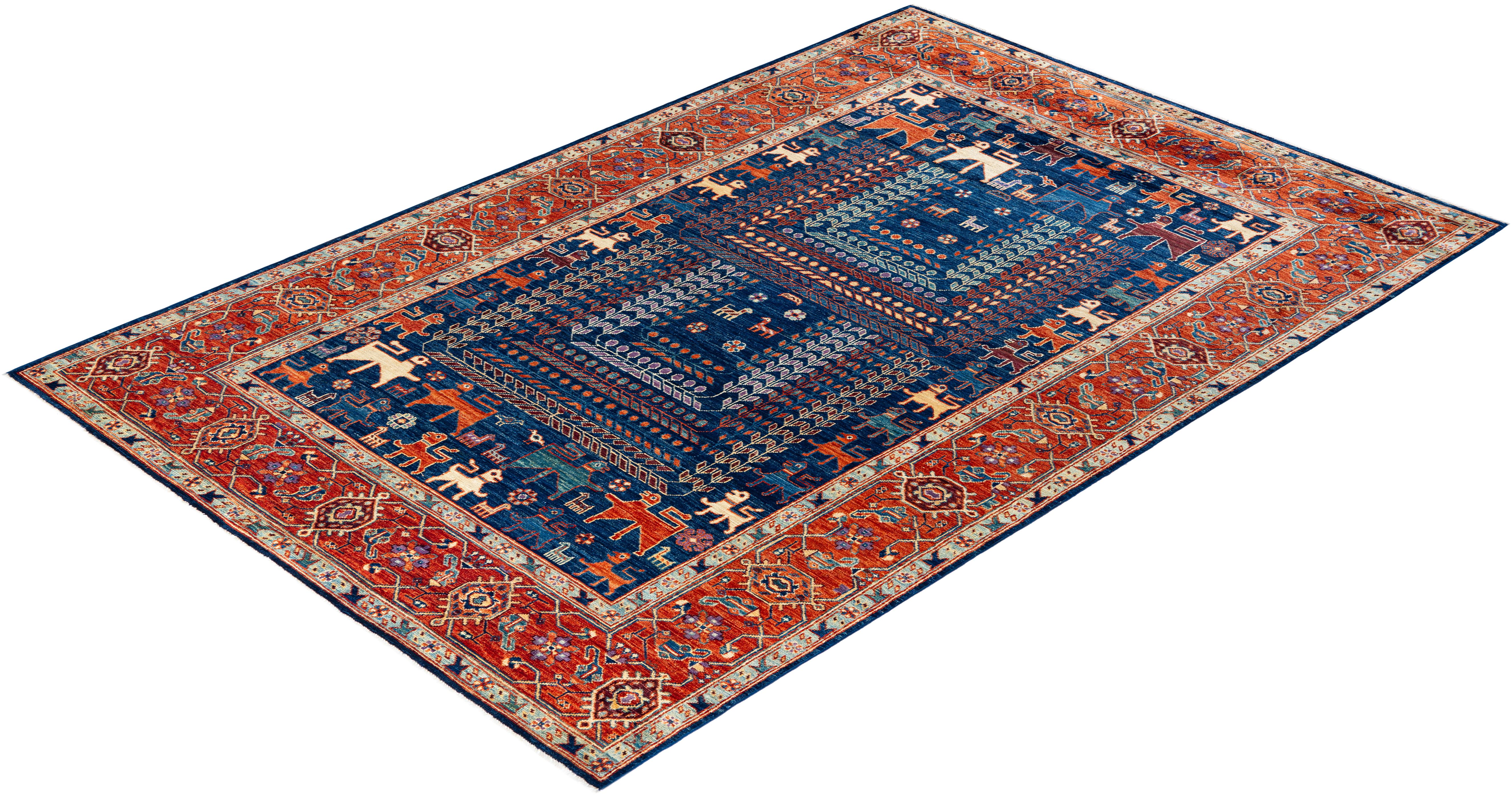 : Traditional Serapi Hand Knotted Wool Blue Area Rug For Sale 3