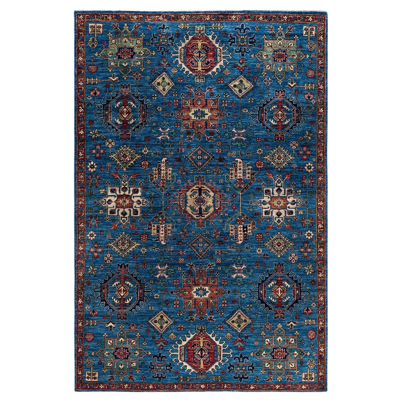 : Traditional Serapi Hand Knotted Wool Blue Area Rug For Sale