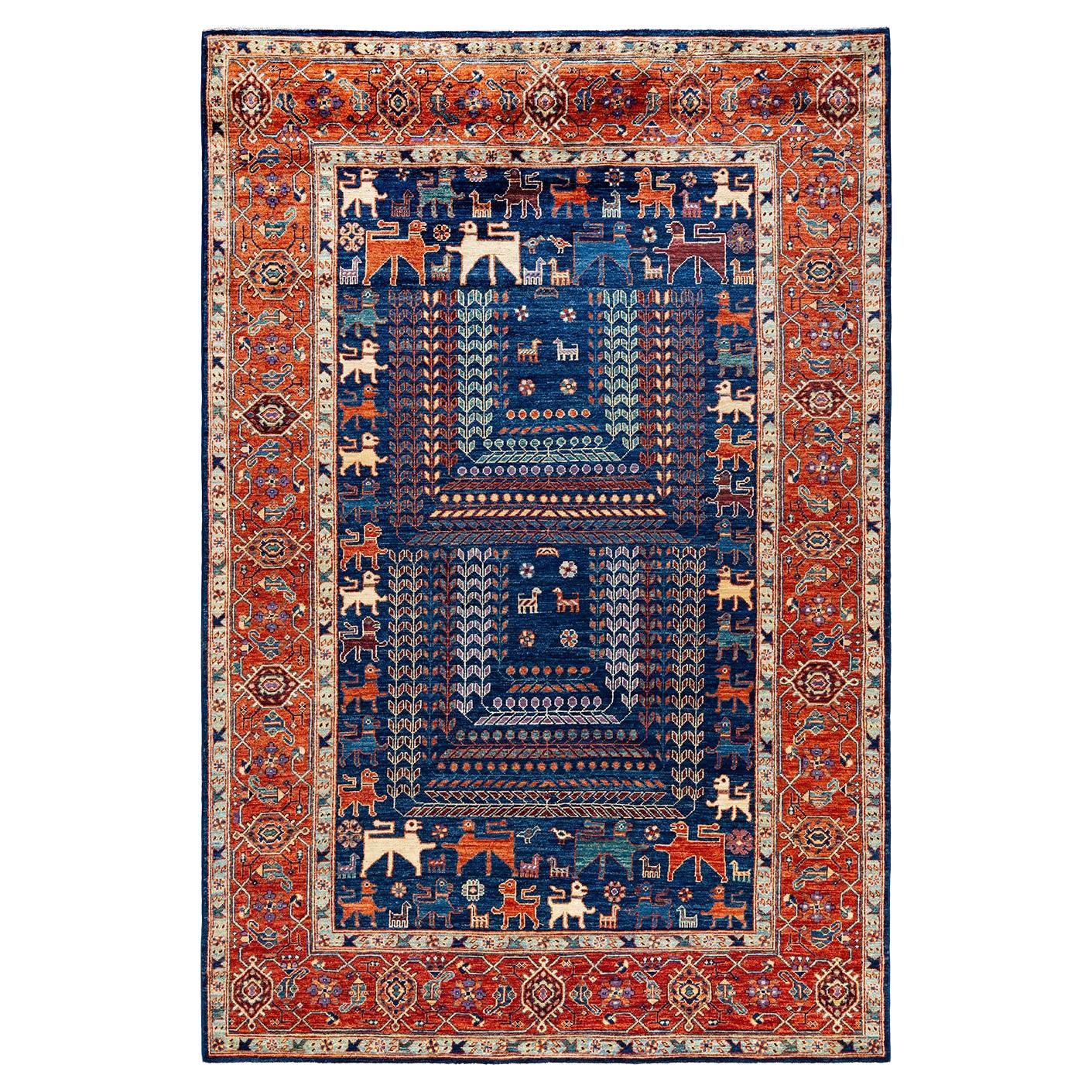 : Traditional Serapi Hand Knotted Wool Blue Area Rug For Sale
