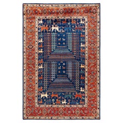 : Traditional Serapi Hand Knotted Wool Blue Area Rug