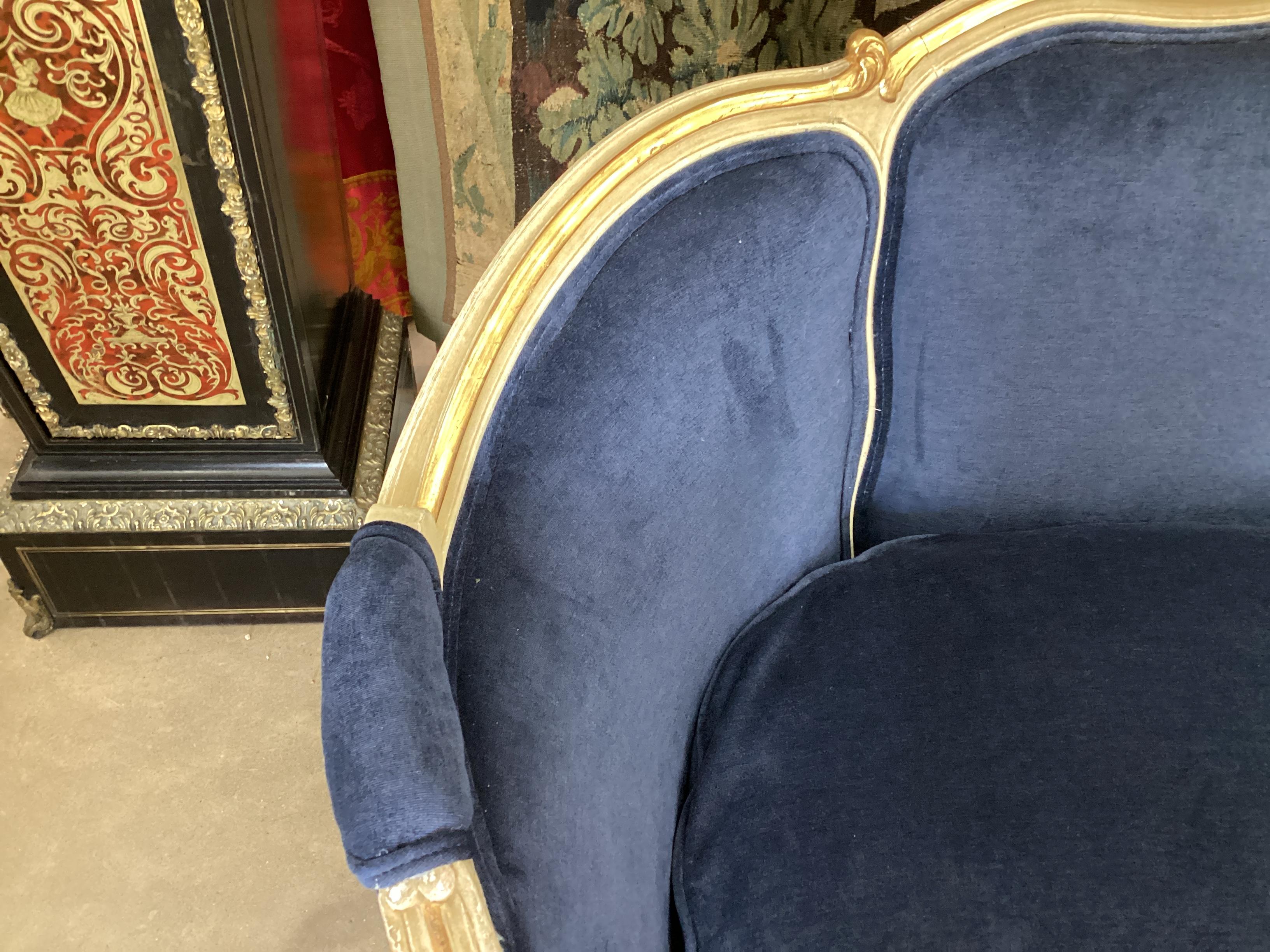 Wood Antique Louis XV Style Painted and Gilt Settee (2 Available) For Sale