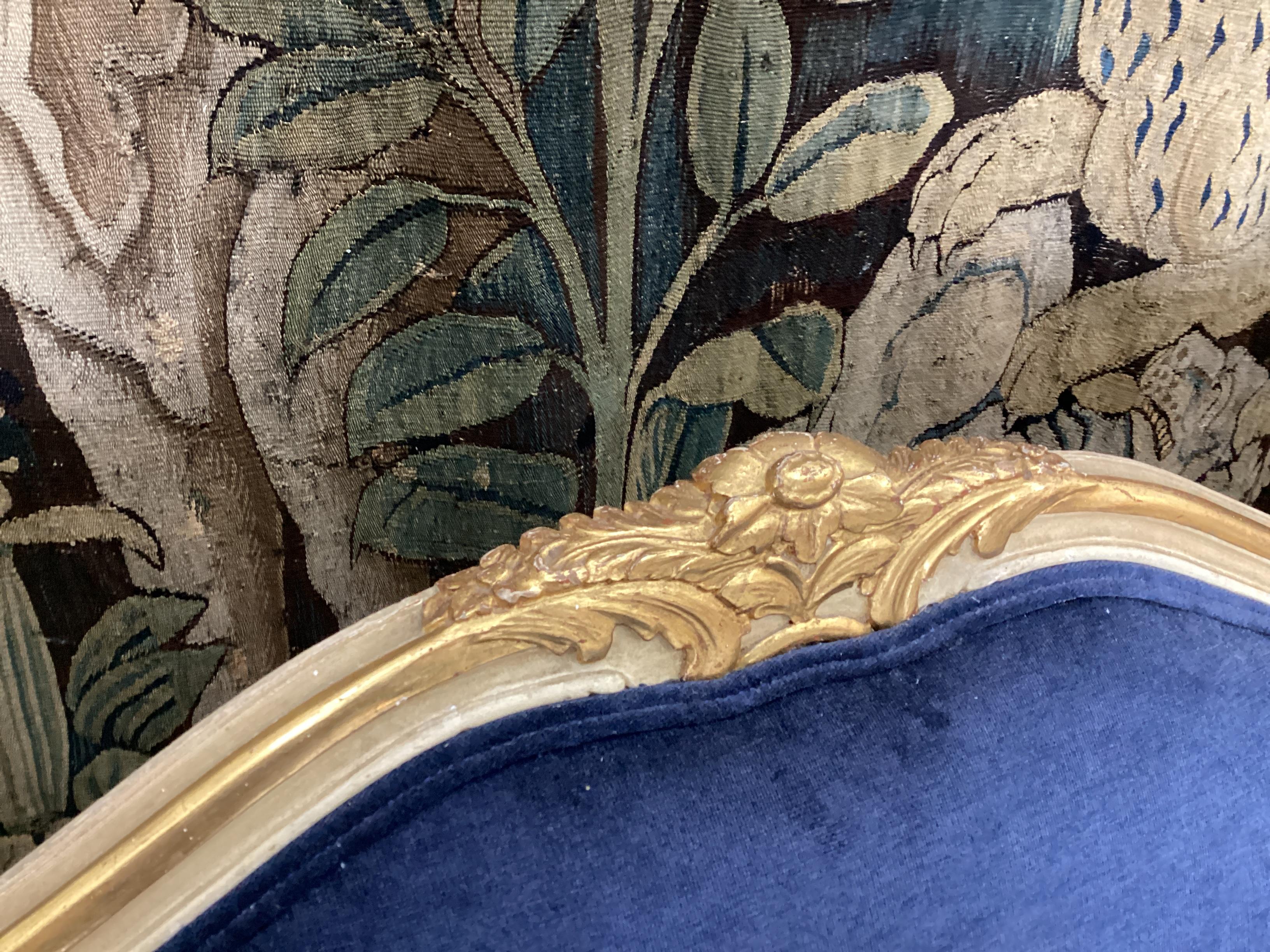 “ Two Available “ Antique Louis XV Style Painted and Gilt Settee For Sale 1