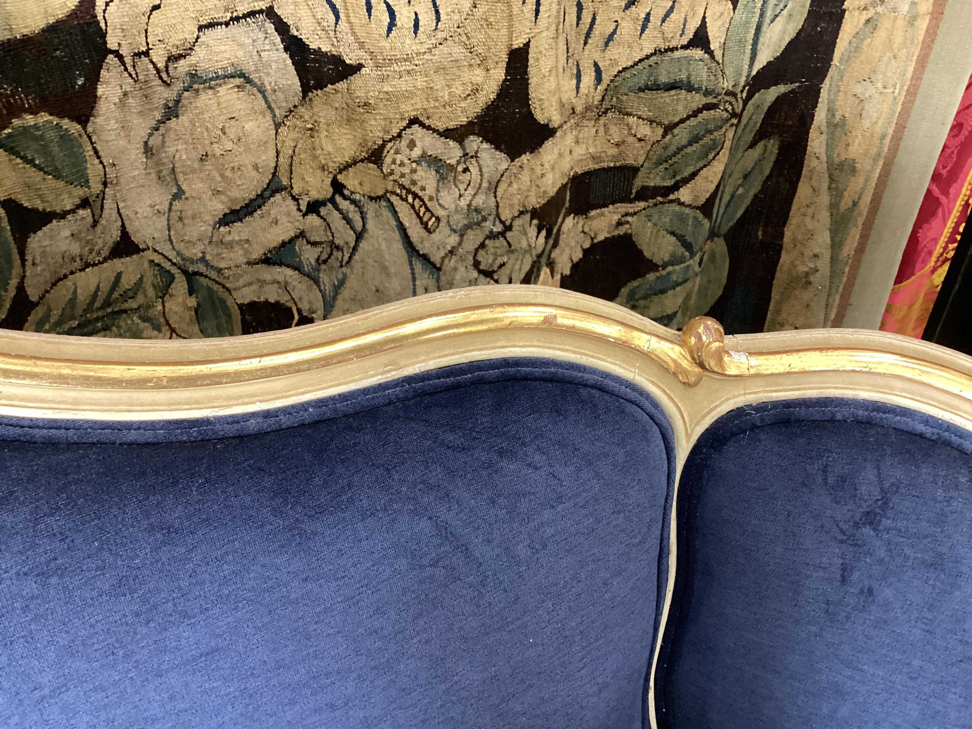 Antique Louis XV Style Painted and Gilt Settee (2 Available) For Sale 3