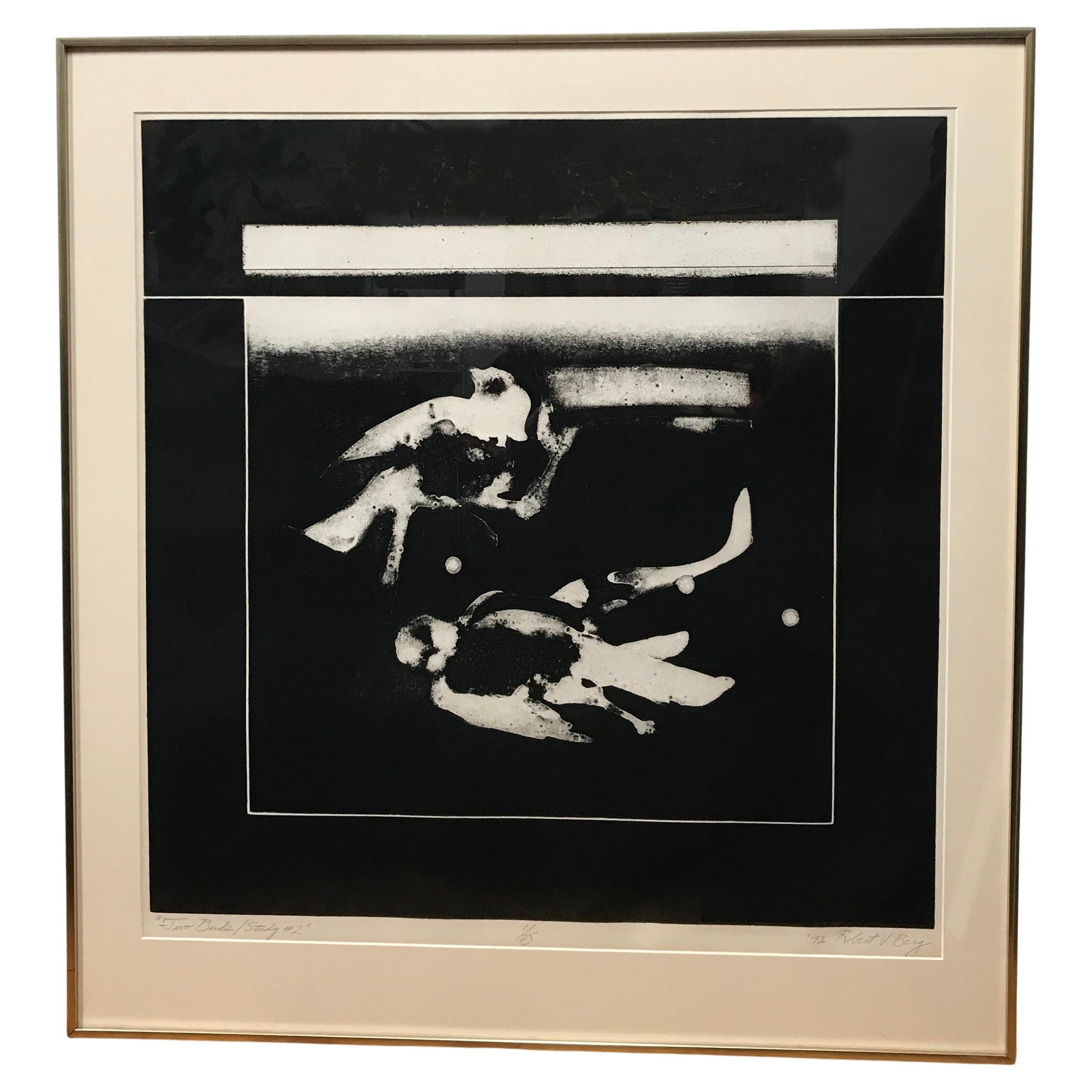 " Two Birds" Lithograph in Gold Frame by Robert Bey For Sale