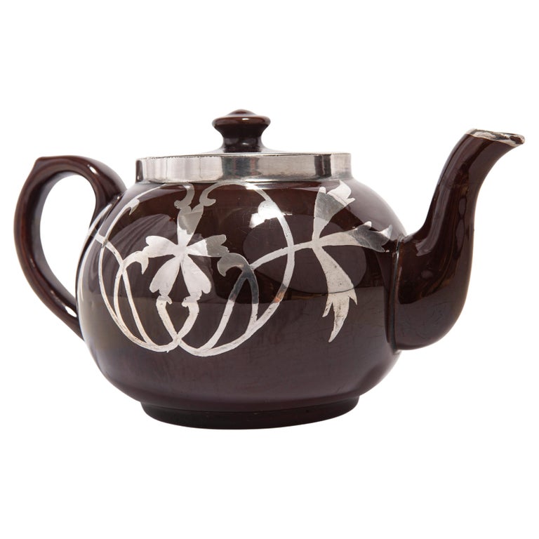 English Teapot with Sterling Overlay For Sale at 1stDibs