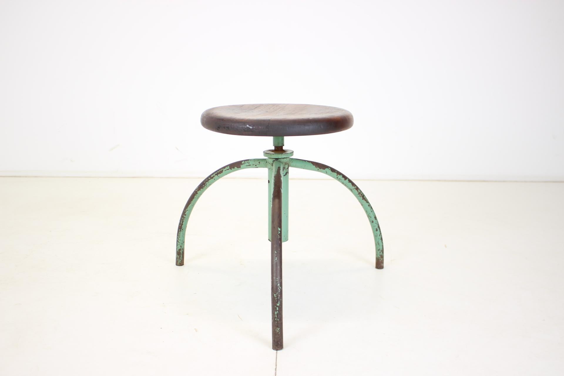 Mid-Century Modern Vintage Adjustable Industrial Stool with Patina, 1950s