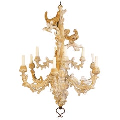 !0 Arms Sculptural Carved Italian Chandelier, Two Doves Perched on Top