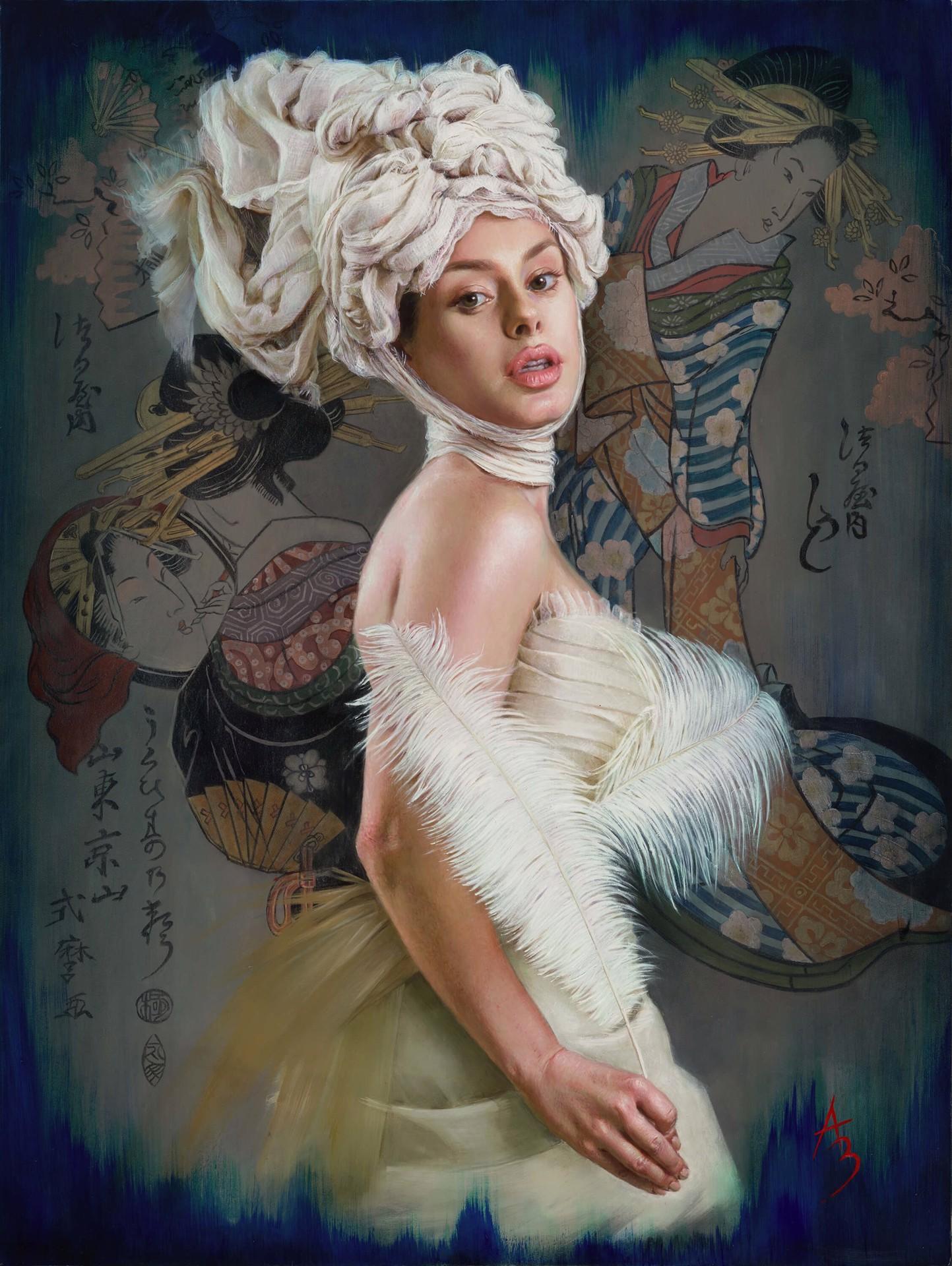 « Visions In Pale Splendor », peinture à l'huile, fusion culturelle avec modèle féminin