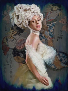 "Visioni in pallido splendore" - Pittura a olio, fusione culturale con modella femminile