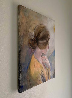 "Patience" - Huile originale d'une femme réfléchie de James Van Fossan