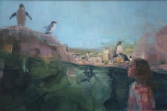 "Diver" - Peinture originale d'Elena Burykina, Marine Art, Pingouins
