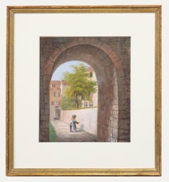 Aquarelle du 19e siècle - Retour du marché