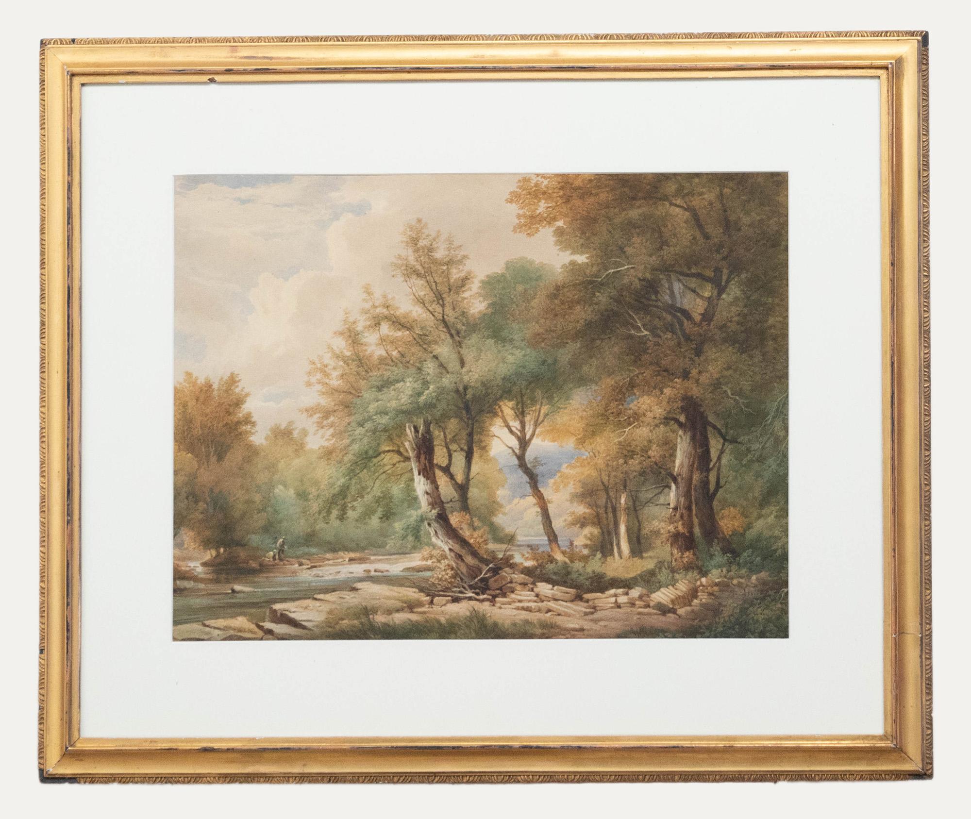 Unknown Landscape Art - Framed English School Mid 19th Century Watercolour - The Fishing Trip