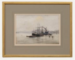 Suivi de William Lionel Wyllie (1851-1931) - Aquarelle encadrée, Tamise