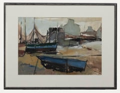 Framed 20th Century Watercolour - Fishing Boats in a Harbour